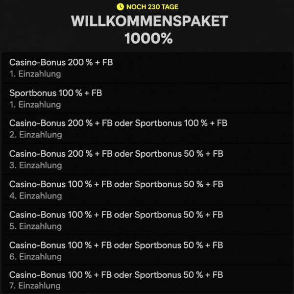 Auswahl Sport Willkommens Bonus